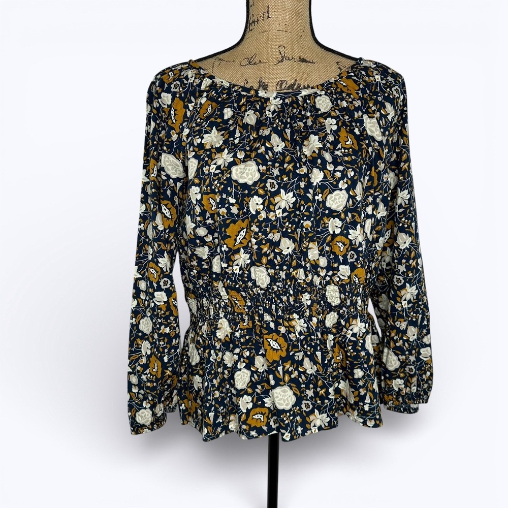 Universal Thread Floral Peplum Peasant Top Smocked Waist Cottage Boho Sz XXL